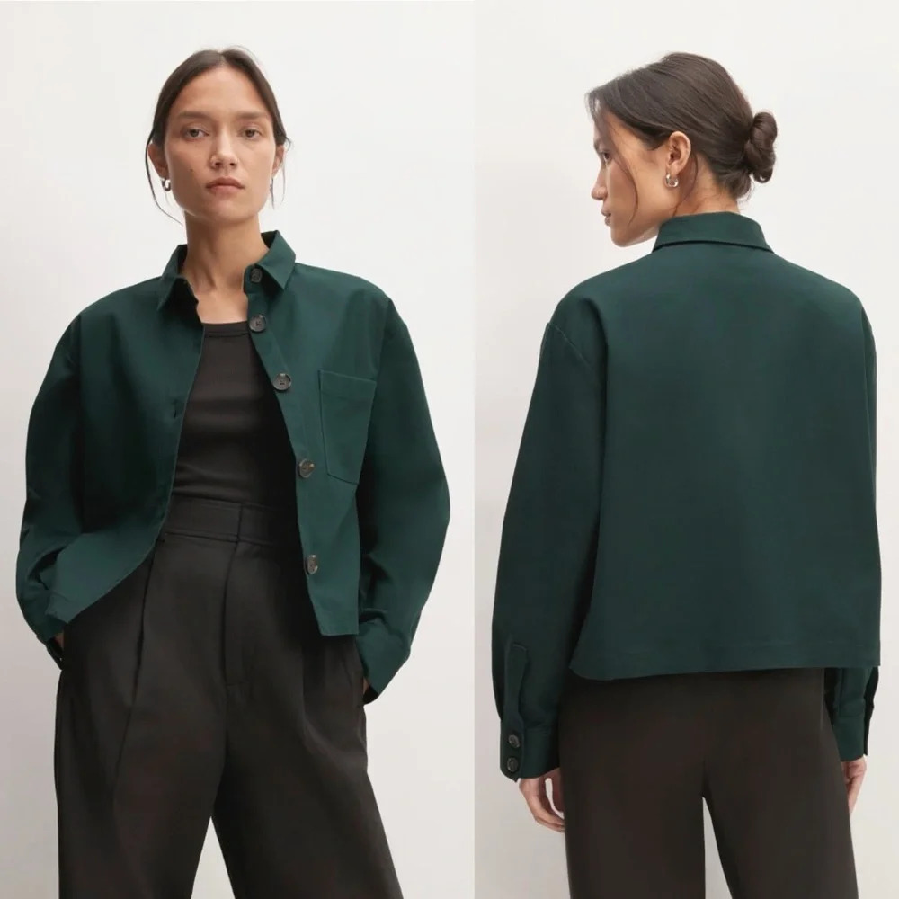 Everlane Dark Green Button-Down Shirt Jacket